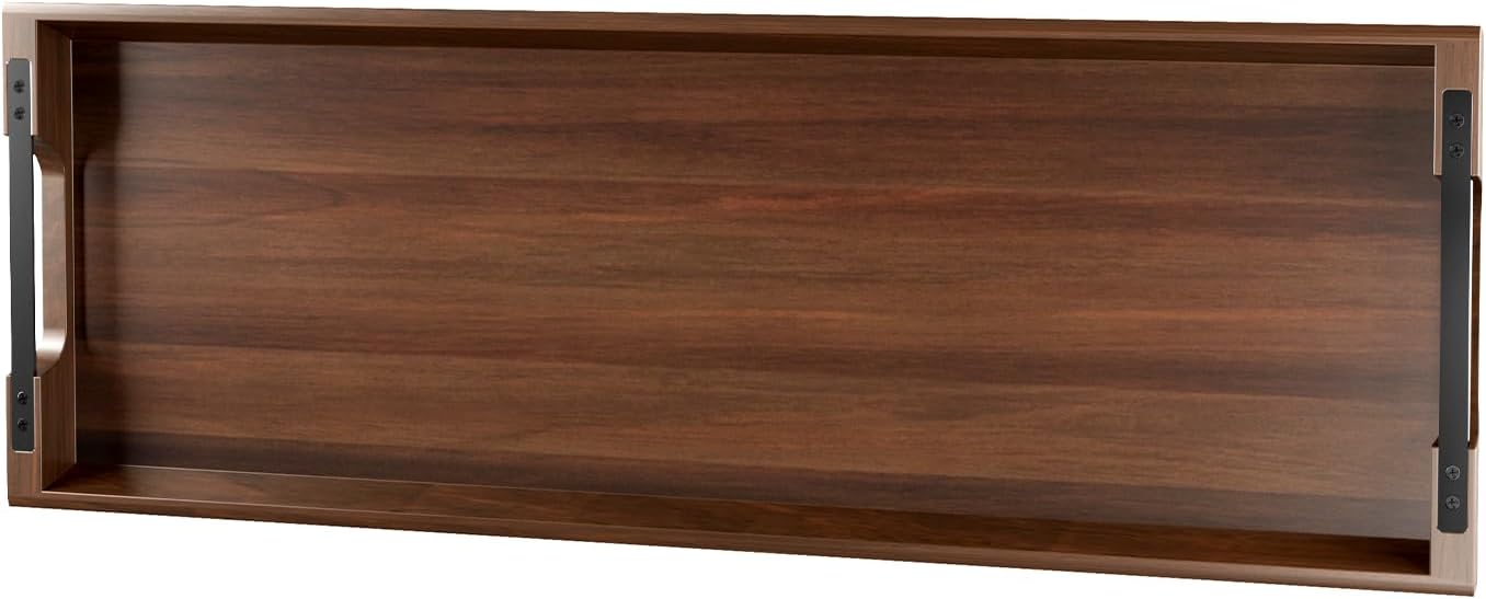 Large Ottoman Tray: 20" Square Acacia Wood Serving Tray with Unique Metal Handles – Extra Large Decorative Tray for Coffee Table, Breakfast in Bed, Charcuterie, Kitchen, Living Room & Party