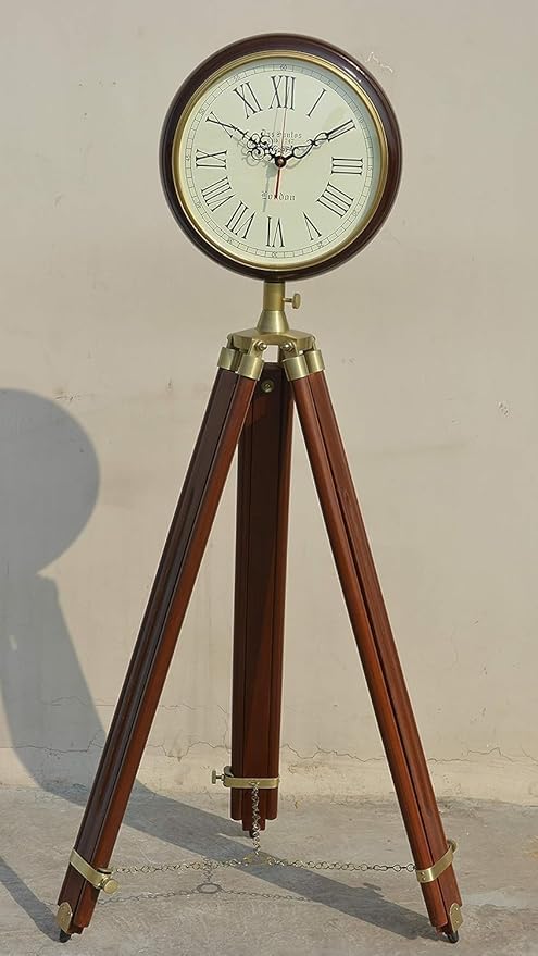 Antique Style Clock with Wooden Adjustable Tripod 70 inches Grandfather Floor Clock for Home Indoor Decor