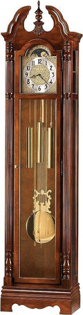 Howard Miller Klinman Standing Floor Clock, with Pendulum Wood Finish Lock Glass Door | Chain Driven Single-Chime Westminster Movement, Modern Grandfather Clock for Bedroom & Living Room