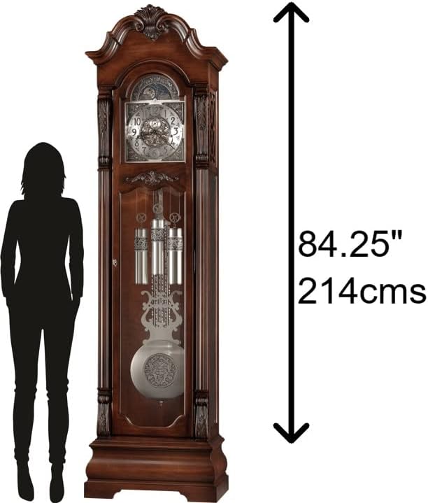 Howard Miller Fesler Grandfather Clock II, Wood Finish & Classic Style Arabic Numerals with Single Chime German Movement, Adjustable Levelers Pendulum Bob Floor Clocks for Bedroom & Living Room