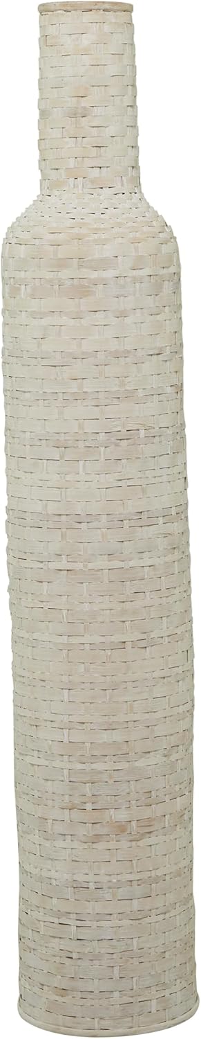 Deco 79 Bamboo Wood Decorative Vase Tall Woven Floor Centerpiece Vase, Vase for Home Decoration 9" x 9" x 30", White