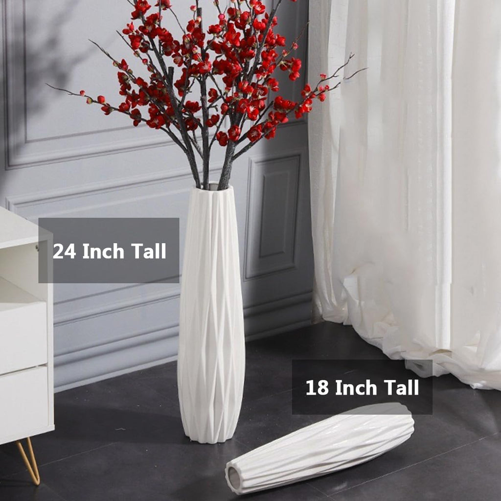 White Ceramic Vase, 18" Tall Vase for Floor Table Decorative Large Vases for Living Room Modern Home Decor Office Bedroom, Big Standing Flower Vase with Glossy Glaze (18 Inch Tall)