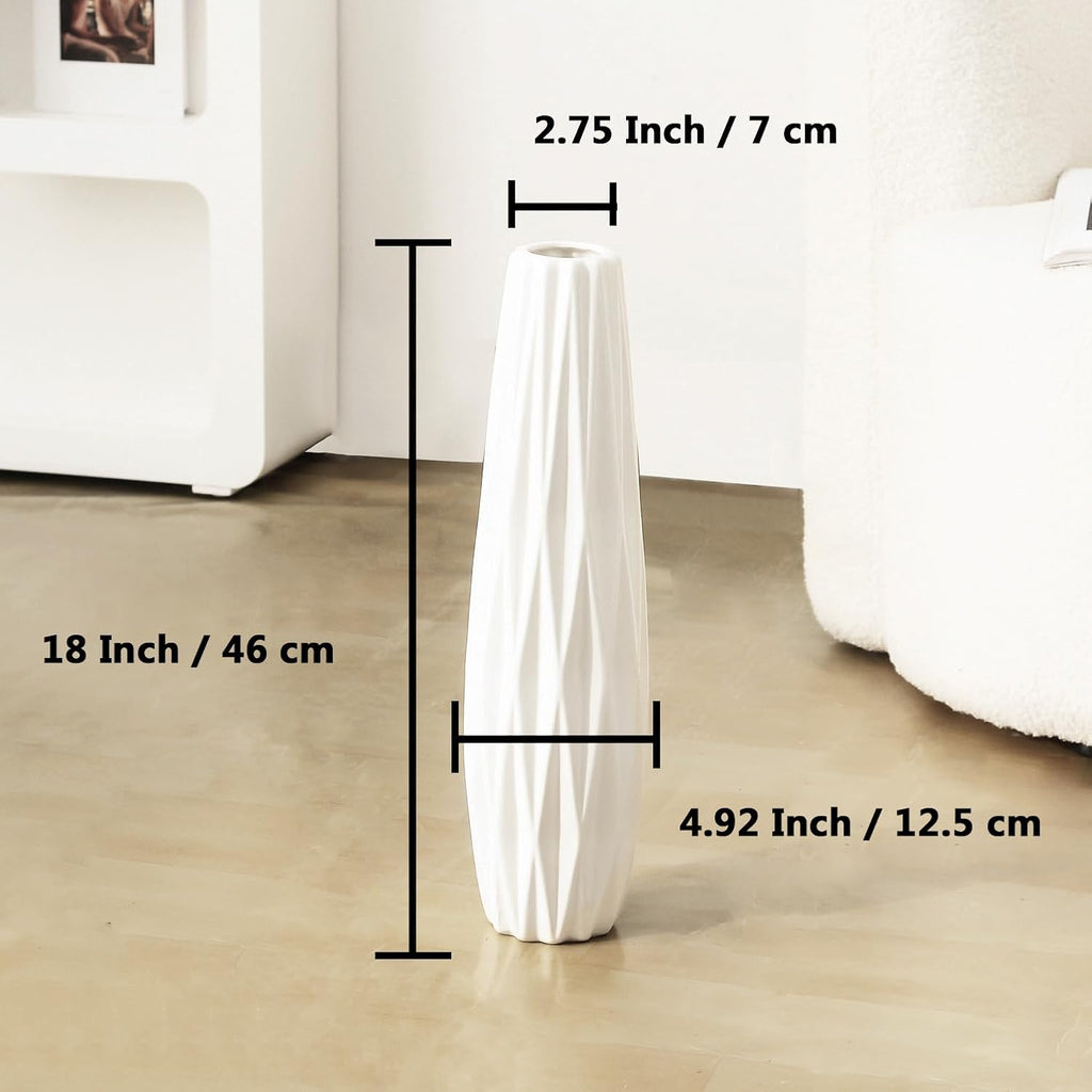 White Ceramic Vase, 18" Tall Vase for Floor Table Decorative Large Vases for Living Room Modern Home Decor Office Bedroom, Big Standing Flower Vase with Glossy Glaze (18 Inch Tall)