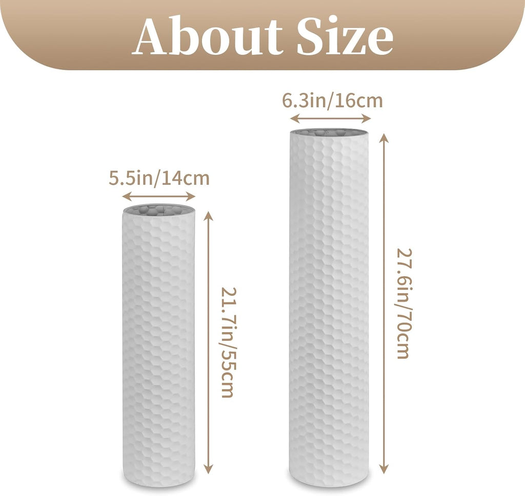 Sziqiqi White Tall Vases for Floor: 27.6/21.7in Metal Cylinder Handmade Flower Holder Extra Large Decorative Vase Set of 2 Modern Honeycomb Texture Big Standing Vase for Living Room Home Corner