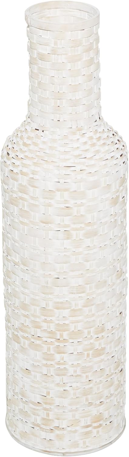 Deco 79 Bamboo Wood Decorative Vase Tall Woven Floor Centerpiece Vase, Vase for Home Decoration 9" x 9" x 30", White
