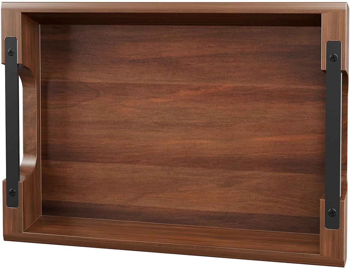 Large Ottoman Tray: 20" Square Acacia Wood Serving Tray with Unique Metal Handles – Extra Large Decorative Tray for Coffee Table, Breakfast in Bed, Charcuterie, Kitchen, Living Room & Party