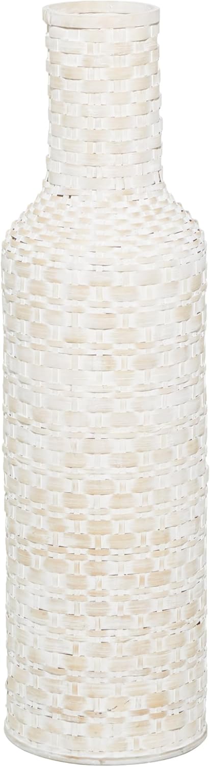 Deco 79 Bamboo Wood Decorative Vase Tall Woven Floor Centerpiece Vase, Vase for Home Decoration 9" x 9" x 30", White