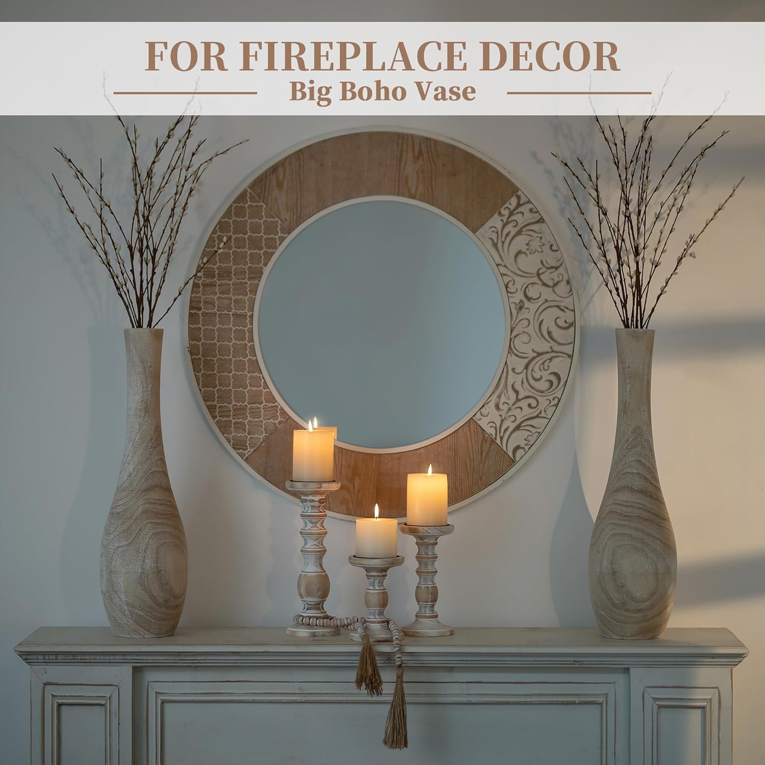 Hanobe Floor Vase Home Decor: 22 inch Tall Decorative Wood Vases for Living Room Large Rustic Farmhouse Boho Vase for Dining Table Centerpieces Bedroom Corner Hallway Indoor Office