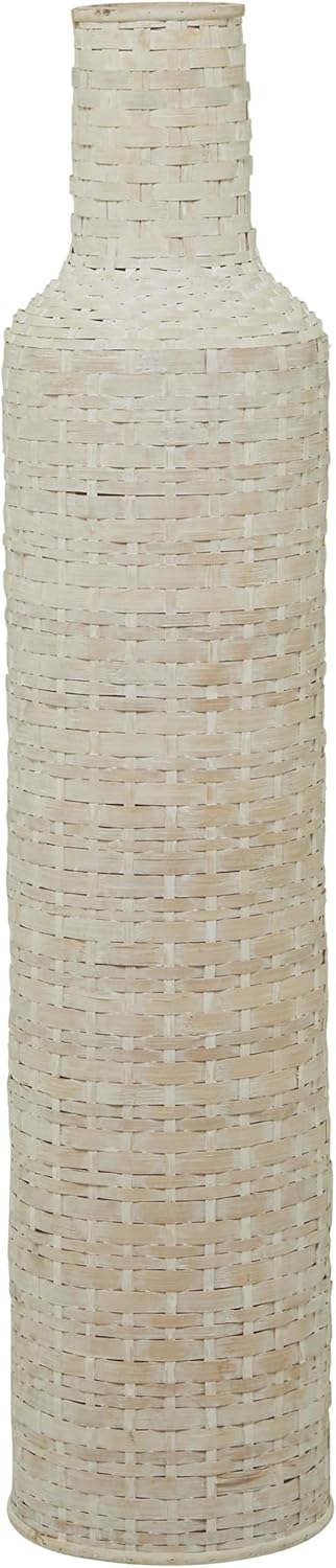 Deco 79 Bamboo Wood Decorative Vase Tall Woven Floor Centerpiece Vase, Vase for Home Decoration 9" x 9" x 30", White
