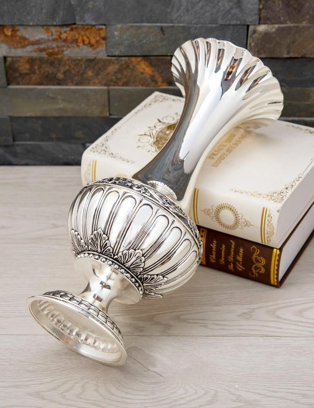 Decorative Vase, Elegant Metal Vase with Silver Finish for Artificial & Dried Flowers, Modern Table Centerpiece for Home & Weddings, 12''/30.6cm Tall