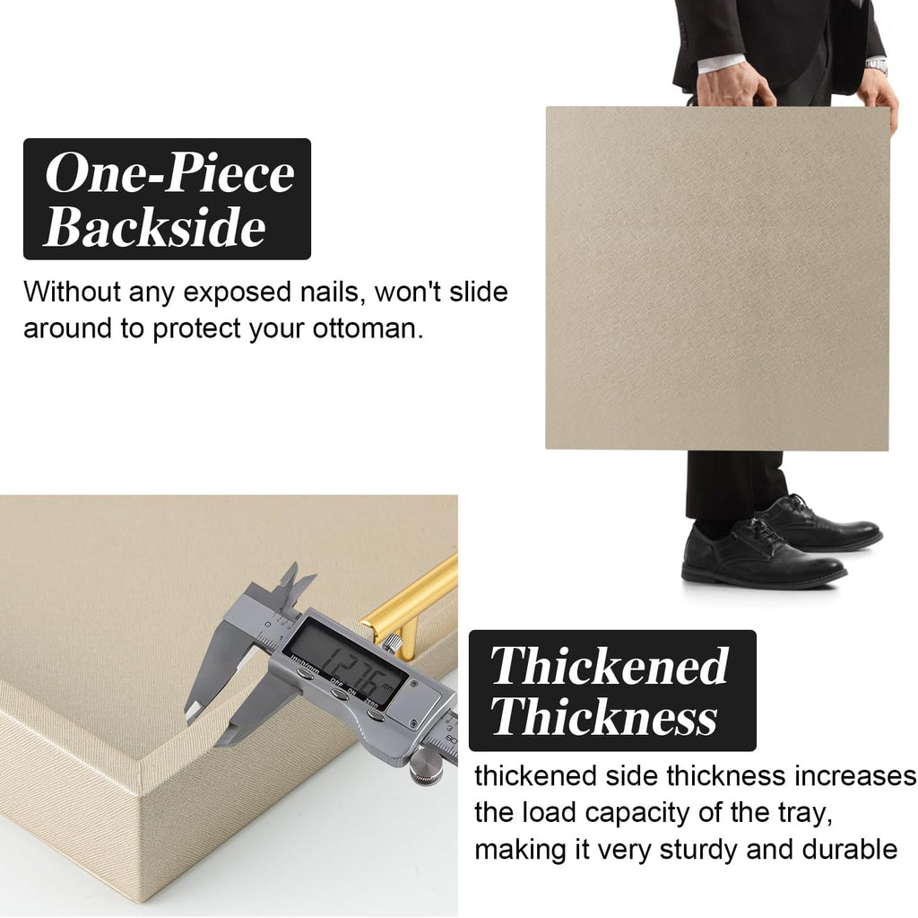 Champagne Faux Leather Serving Tray with Handles,20x20inches, Large Decorative Tray for Ottoman Coffee Table Decor Living Room, Kitchen, Bathroom