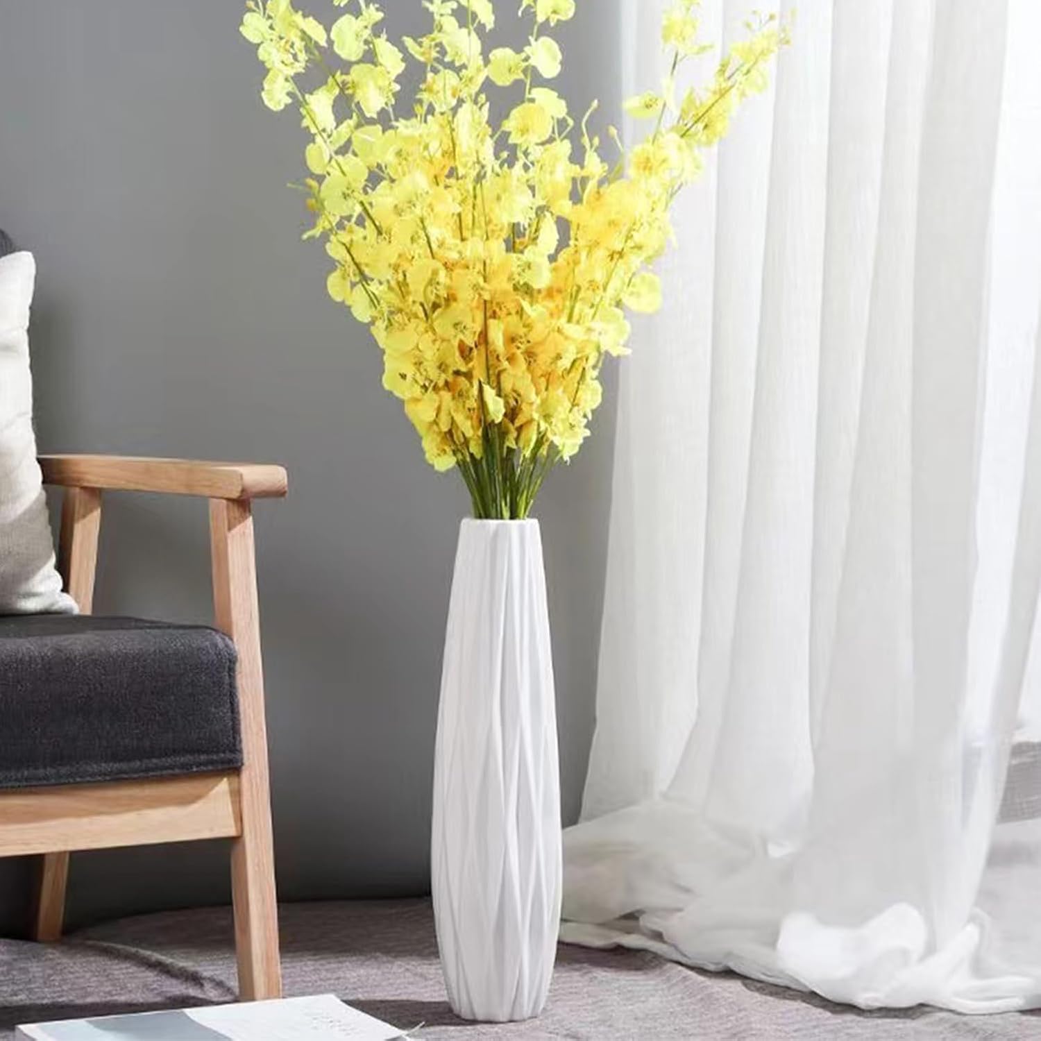 White Ceramic Vase, 18" Tall Vase for Floor Table Decorative Large Vases for Living Room Modern Home Decor Office Bedroom, Big Standing Flower Vase with Glossy Glaze (18 Inch Tall)