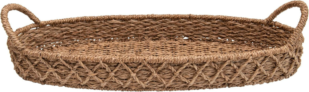 Decorative Oval Woven Seagrass Tray with Handles