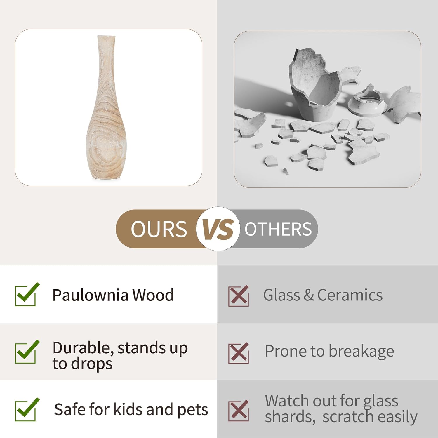 Hanobe Floor Vase Home Decor: 22 inch Tall Decorative Wood Vases for Living Room Large Rustic Farmhouse Boho Vase for Dining Table Centerpieces Bedroom Corner Hallway Indoor Office