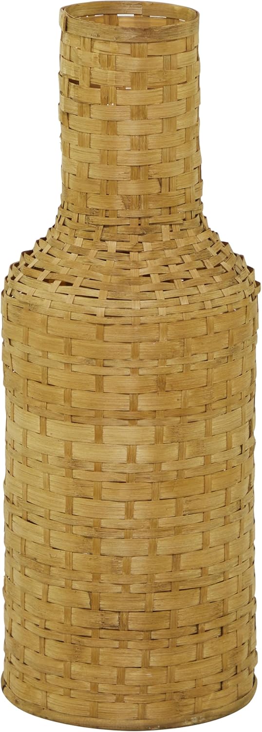 Deco 79 Bamboo Wood Decorative Vase Tall Woven Floor Centerpiece Vase, Vase for Home Decoration 9" x 9" x 30", White