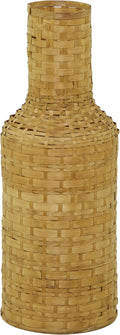 Deco 79 Bamboo Wood Decorative Vase Tall Woven Floor Centerpiece Vase, Vase for Home Decoration 9" x 9" x 30", White