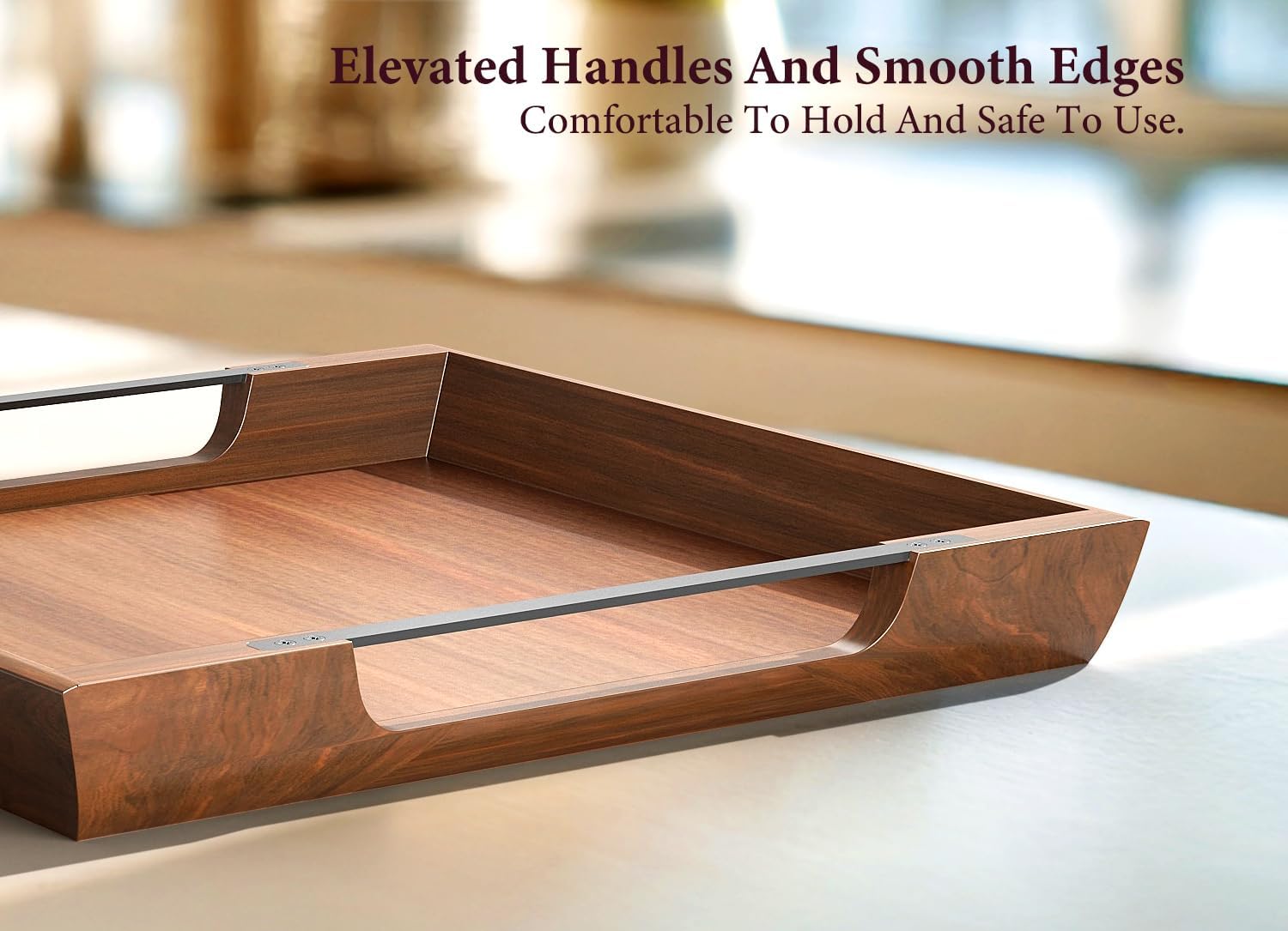 Large Ottoman Tray: 20" Square Acacia Wood Serving Tray with Unique Metal Handles – Extra Large Decorative Tray for Coffee Table, Breakfast in Bed, Charcuterie, Kitchen, Living Room & Party