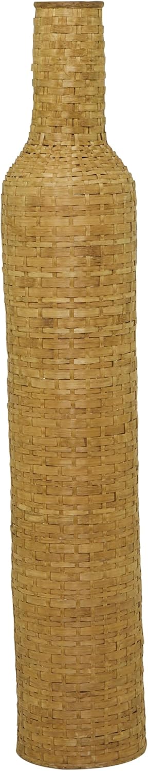 Deco 79 Bamboo Wood Decorative Vase Tall Woven Floor Centerpiece Vase, Vase for Home Decoration 9" x 9" x 30", White