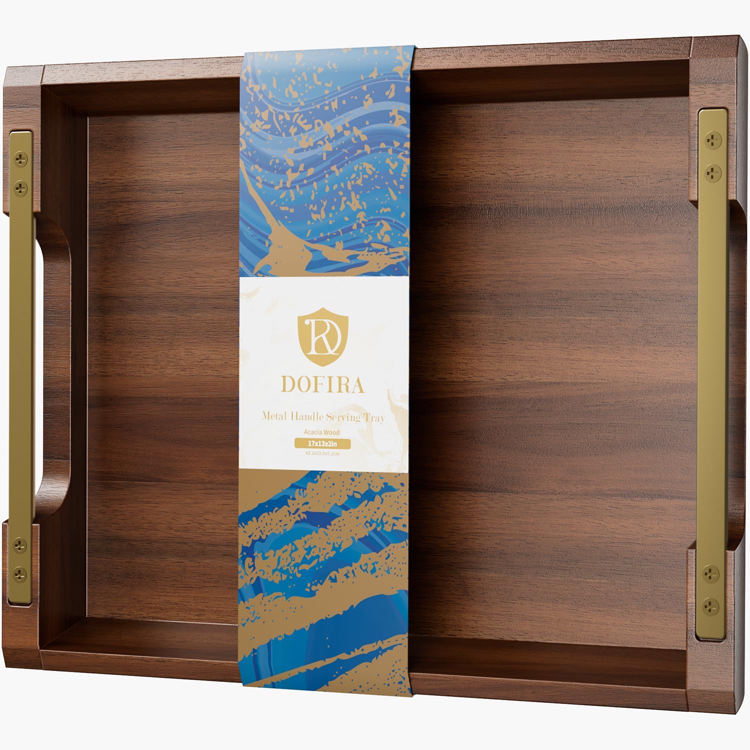 Large Ottoman Tray: 20" Square Acacia Wood Serving Tray with Unique Metal Handles – Extra Large Decorative Tray for Coffee Table, Breakfast in Bed, Charcuterie, Kitchen, Living Room & Party