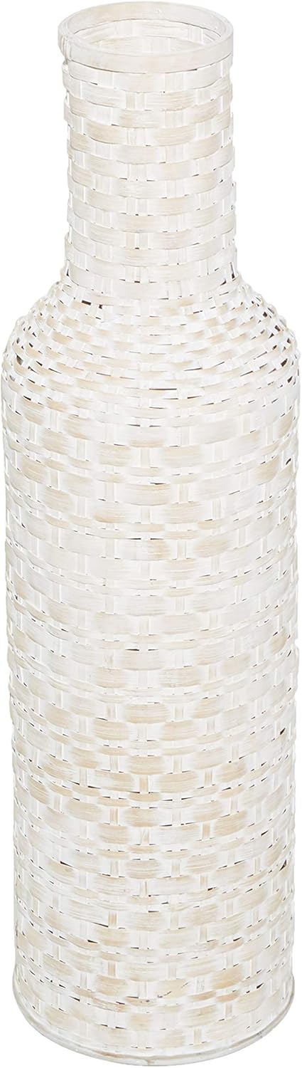 Deco 79 Bamboo Wood Decorative Vase Tall Woven Floor Centerpiece Vase, Vase for Home Decoration 9" x 9" x 30", White