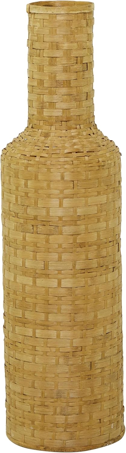 Deco 79 Bamboo Wood Decorative Vase Tall Woven Floor Centerpiece Vase, Vase for Home Decoration 9" x 9" x 30", White