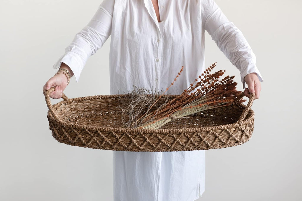 Decorative Oval Woven Seagrass Tray with Handles