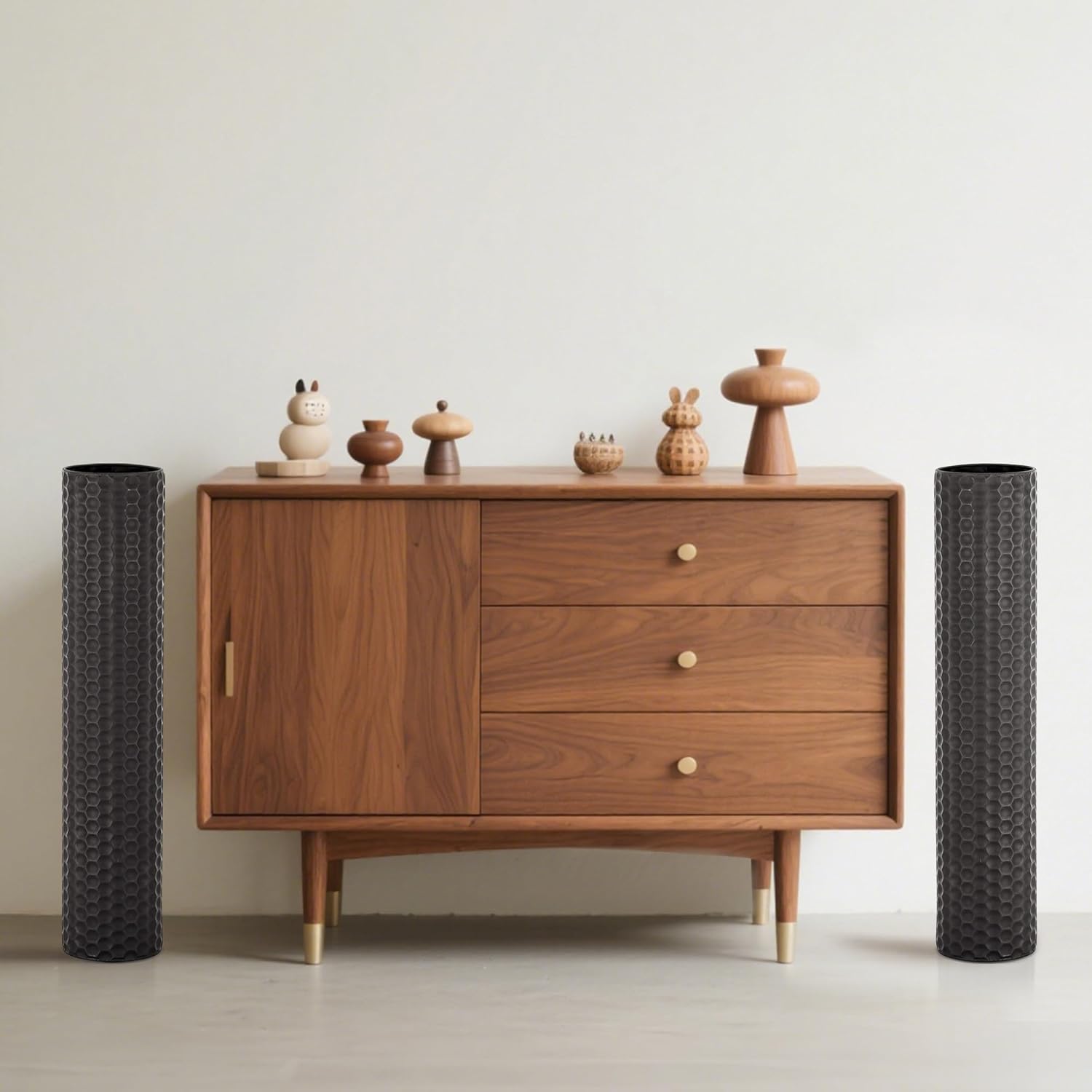 Sziqiqi Black Tall Floor Vase: 27.6in Metal Modern Cylinder Floor Vases for Fireplace with Honeycomb Texture - Set of 2 Large Decorative Vase Home Decor for Living Room Bedroom Home Corner Indoor