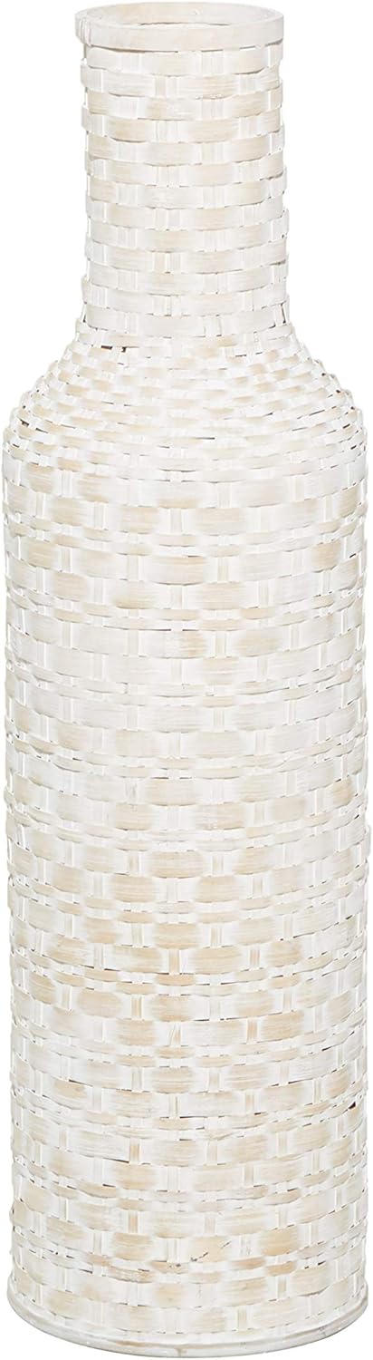 Deco 79 Bamboo Wood Decorative Vase Tall Woven Floor Centerpiece Vase, Vase for Home Decoration 9" x 9" x 30", White