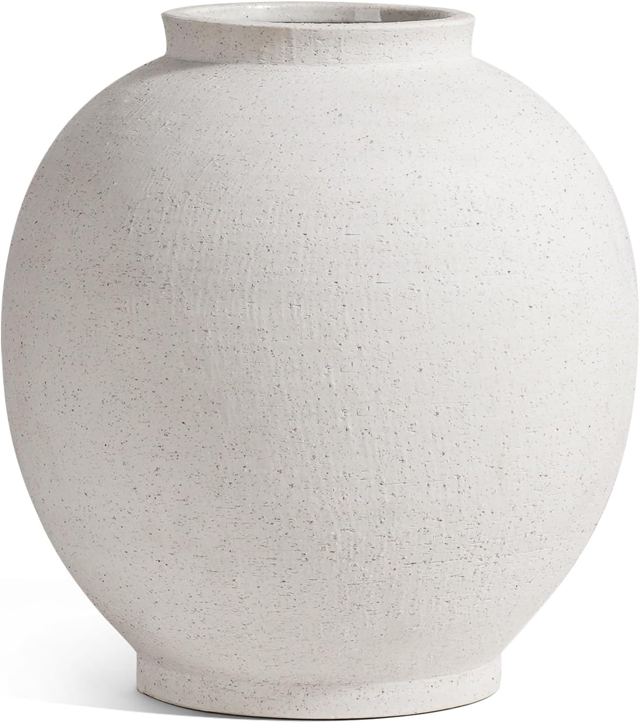 White Ceramic Vase - Large 12.5 Inch Round Floor Vase for Centerpieces, Farmhouse Rustic Minimalist Home Decor (Sandstone White)