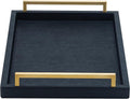 Large Ottoman Tray for Coffee Table,Square Shagreen Leather Decorative Tray with Gold Handles for Living Room Decor