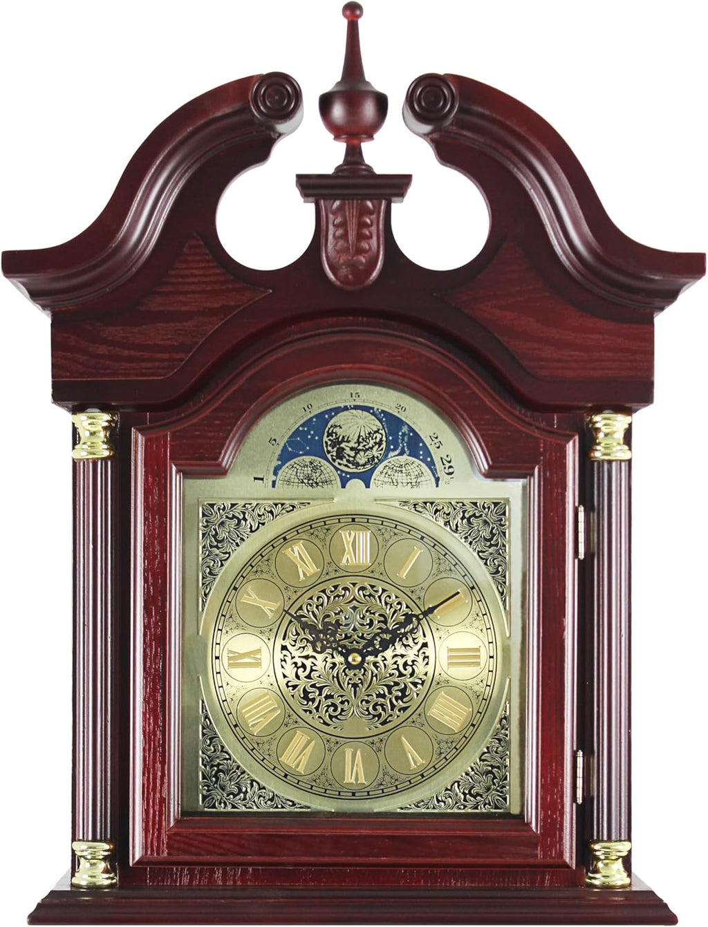 Traditional Floor Standing Grandfather Clock, 72 Inch, Cherry Finish, Metal Moon Dial, Westminster Chime, 71.6" H x 19.2" W x 8.6" D, Battery Powered