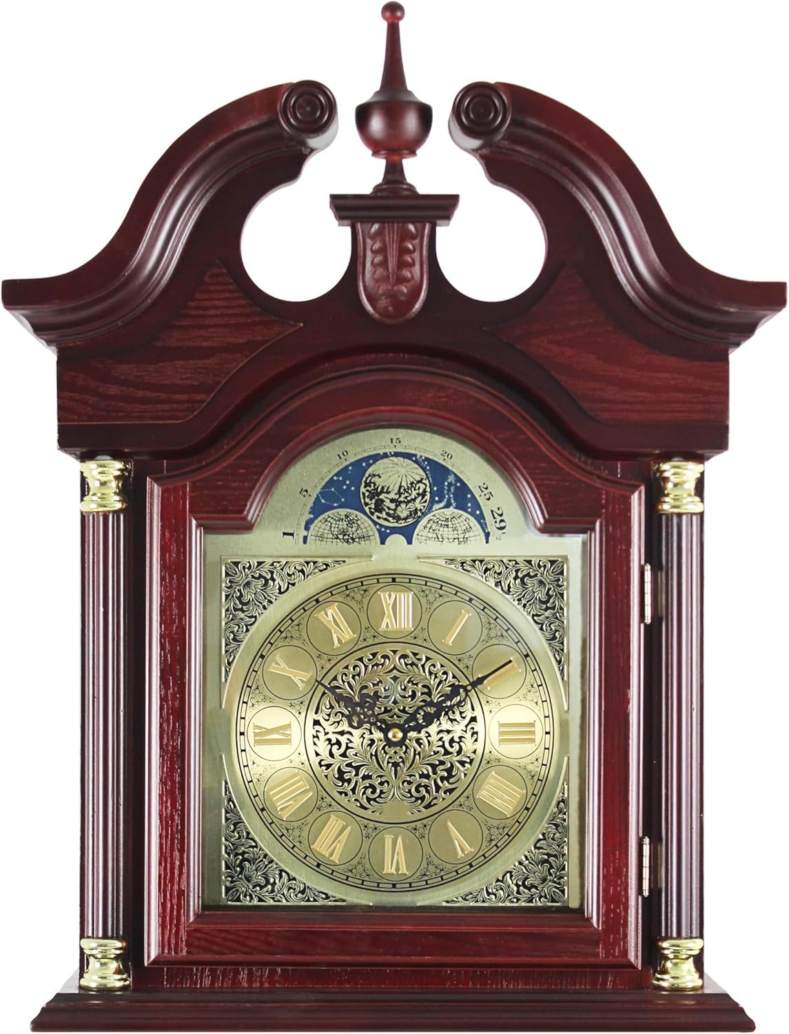 Traditional Floor Standing Grandfather Clock, 72 Inch, Cherry Finish, Metal Moon Dial, Westminster Chime, 71.6" H x 19.2" W x 8.6" D, Battery Powered