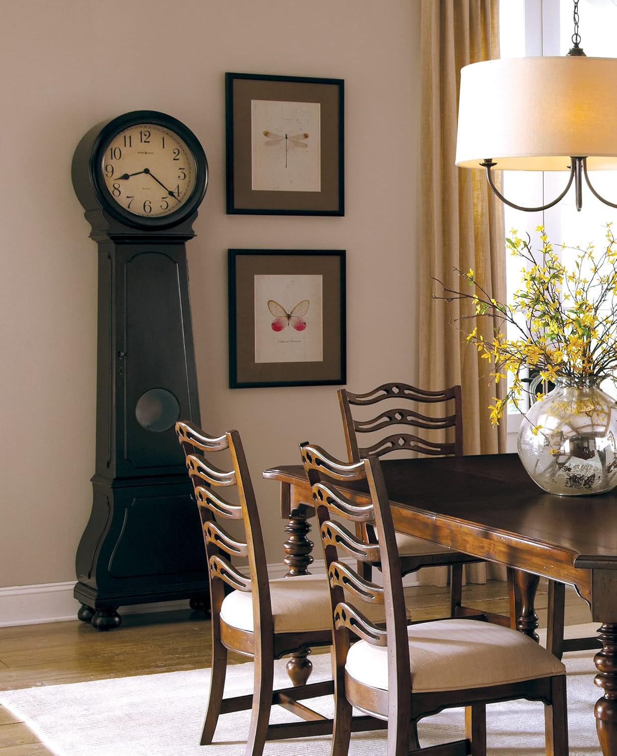 Howard Miller Graham Floor Clock II, Black Finish with Illuminated Dial Dual-Chime Movement, Arabic Numeral Key-Wound Volume Control Adjustable Timepiece for Home Decor, Office & Living Room