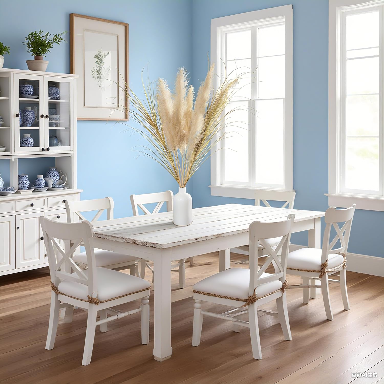 12 Pieces of 40-Inch Tall Dried Pampas Grass with Two 12-Inch Ceramic Vases – Boho-Style Floor Decoration for Homes, Weddings & Commercial Venues