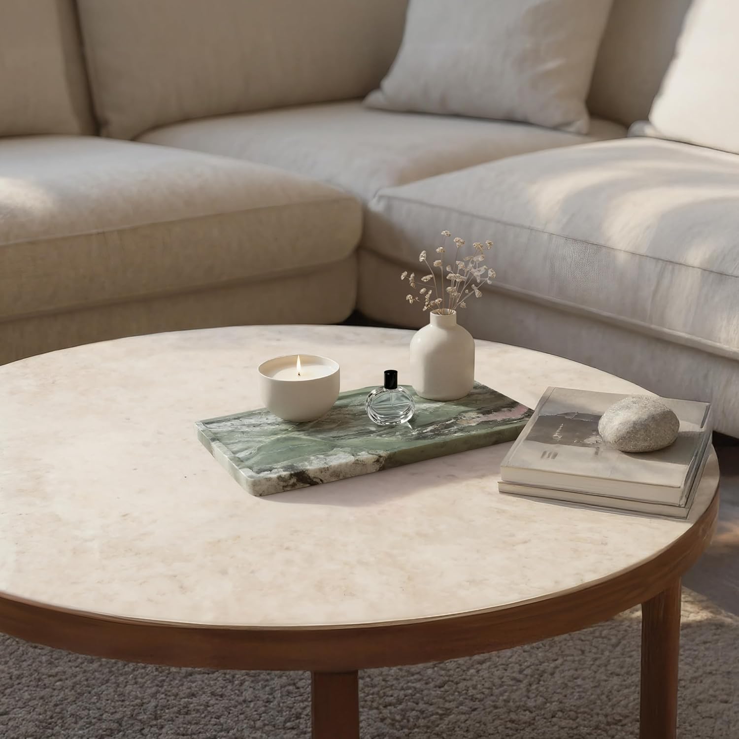 Green Marble Tray – 12" x 6.5" Decorative Vanity Tray for Bathroom, Countertop, Jewelry, Candles, Kitchen | Natural Stone Organizer for Makeup, Perfume, Skincare & Home Décor