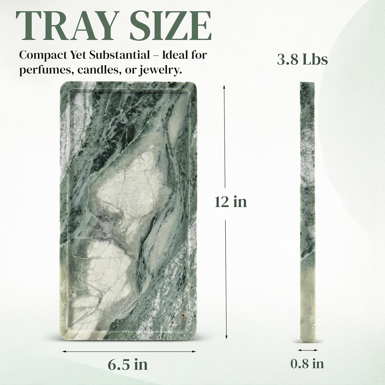 Green Marble Tray – 12" x 6.5" Decorative Vanity Tray for Bathroom, Countertop, Jewelry, Candles, Kitchen | Natural Stone Organizer for Makeup, Perfume, Skincare & Home Décor