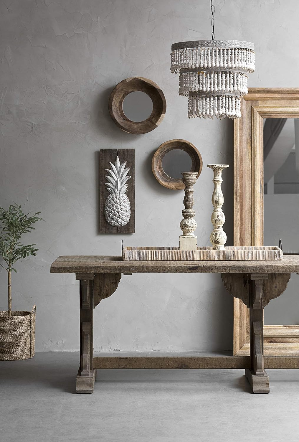 Creative Co-Op Oversize Decorative Rattan Tray with Metal Handles, Tan, Whitewashed